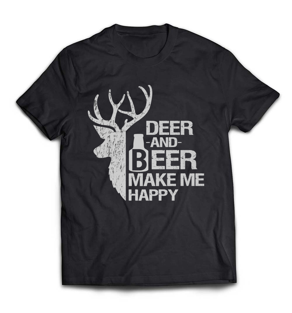 Funny Hunting T-Shirt: Deer and Beer Make Me Happy